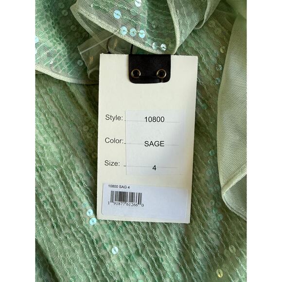 Mac Duggal NWT Sage Green Sequin One Shoulder Ruffle Cocktail Dress Size 4 - Picture 10 of 16